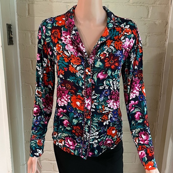 Floreat Anthropologie sz xs rare multi colored floral button down blouse - Picture 1 of 16